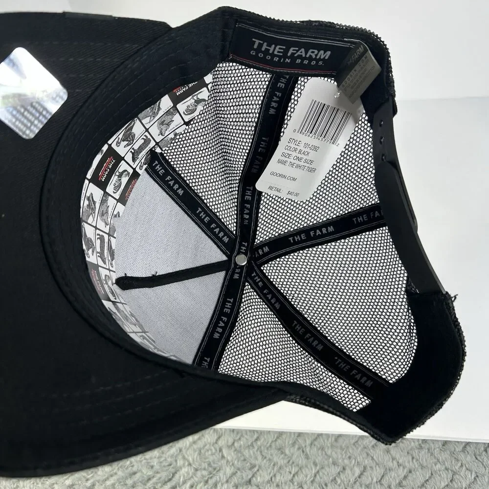 Goorin Bros The Farm The White Tiger Black Trucker Hat Snapback OSFM NWT